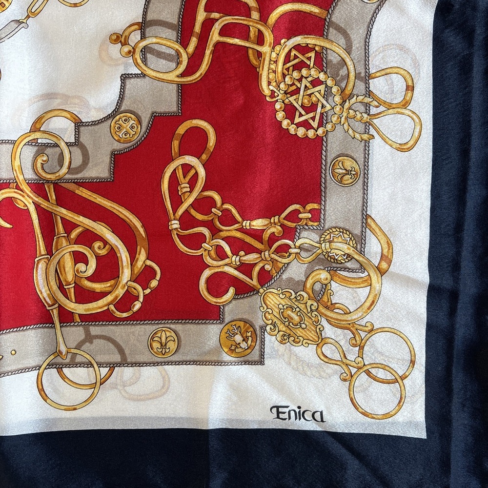 Enica‎ Scarf Red, White, Navy With Gold Detail